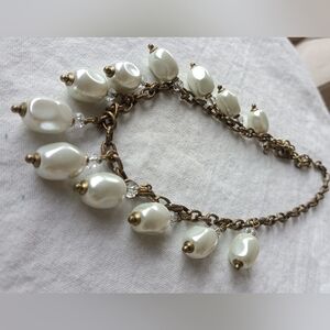 Gold-Tone Chain Necklace with White Faux Pearl Drops